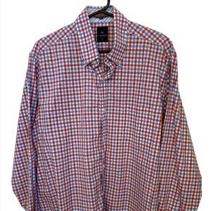 Tailorbyrd Mens Shirt Sz XL Lg Sleeves 100% Cotton Red White Blue Check